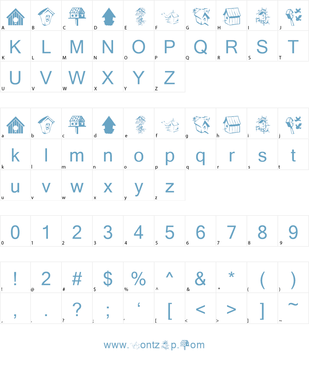 KR Birdhouse Font Character